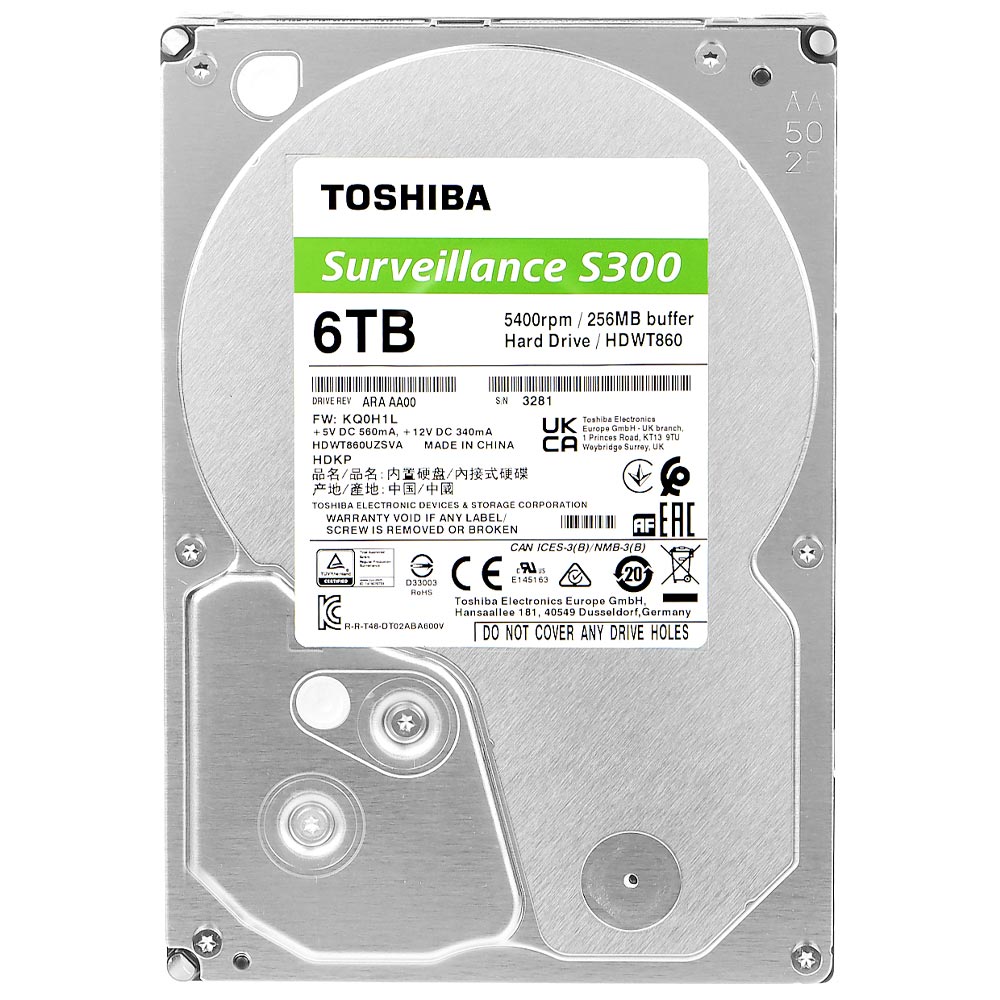 HD Toshiba 6TB S300 Surveillance 3.5" SATA 3 5400RPM - HDWT860UZSVA