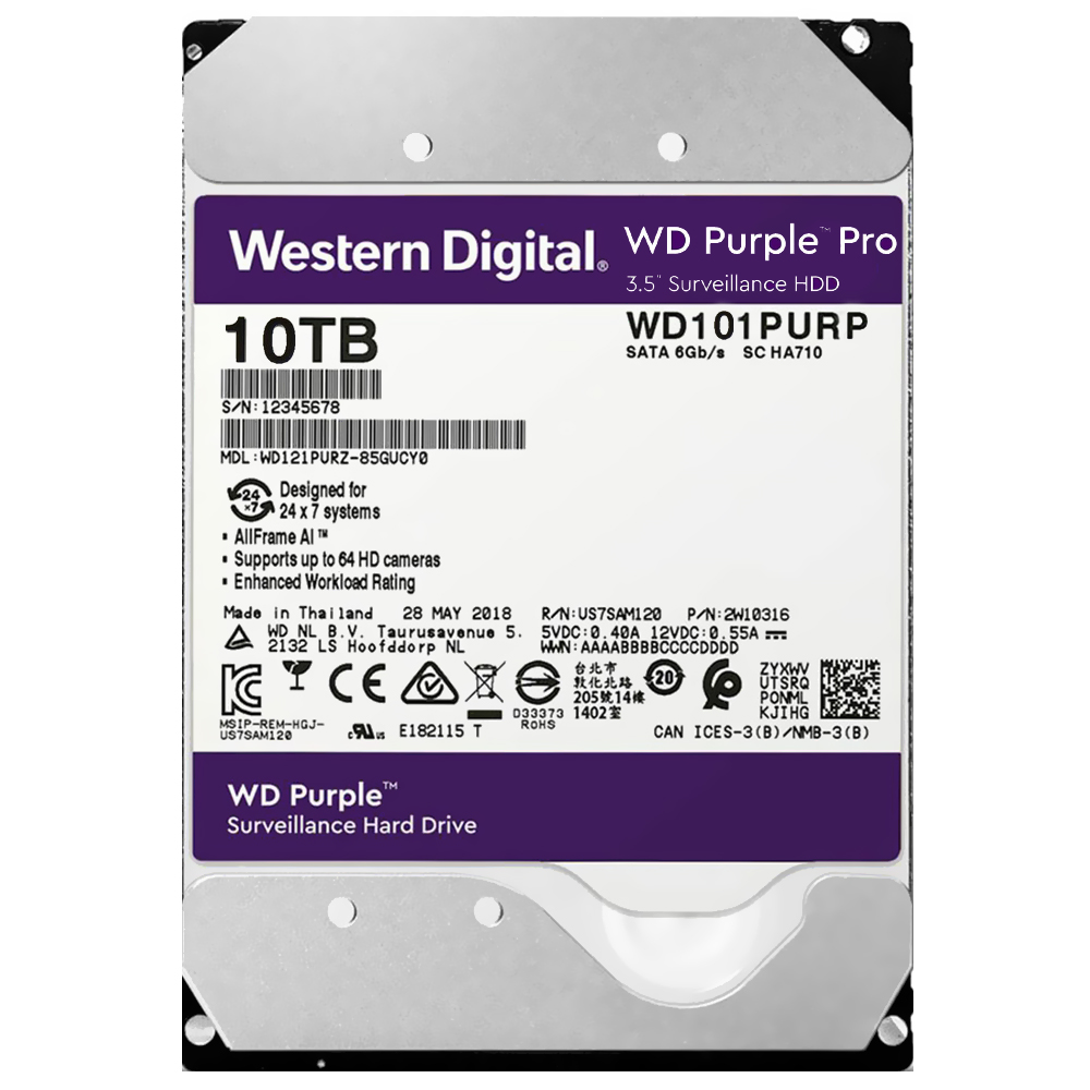 HD Western Digital 10TB WD Purple Pro 3.5" SATA 3 7200RPM -  WD101PURP (GARANTIA BR)