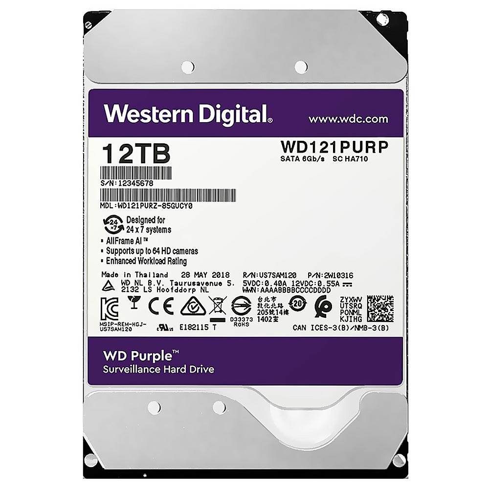 HD Western Digital 12TB WD Purple Pro 3.5" SATA 3 7200RPM - WD121PURP (GARANTIA BR)