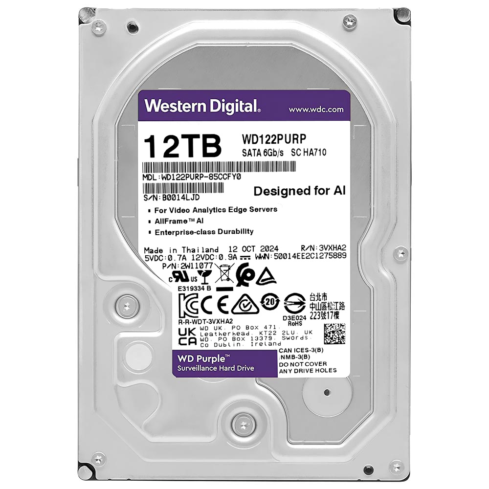 HD Western Digital 12TB WD Purple Pro 3.5" SATA 3 7200RPM - WD122PURP (GARANTIA BR)