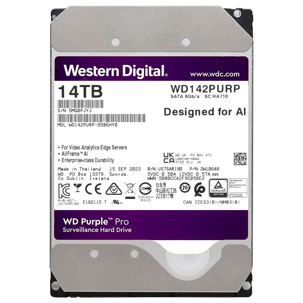 HD Western Digital 14TB WD Purple Pro Surveillance 3.5" SATA 3 7200RPM - WD142PURP (GARANTIA BR)