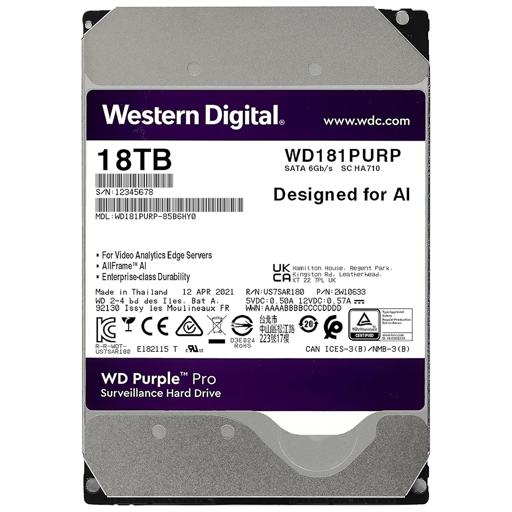 HD Western Digital 18TB WD Purple Pro 3.5" SATA 3 7200RPM -  WD181PURP (GARANTIA BR)