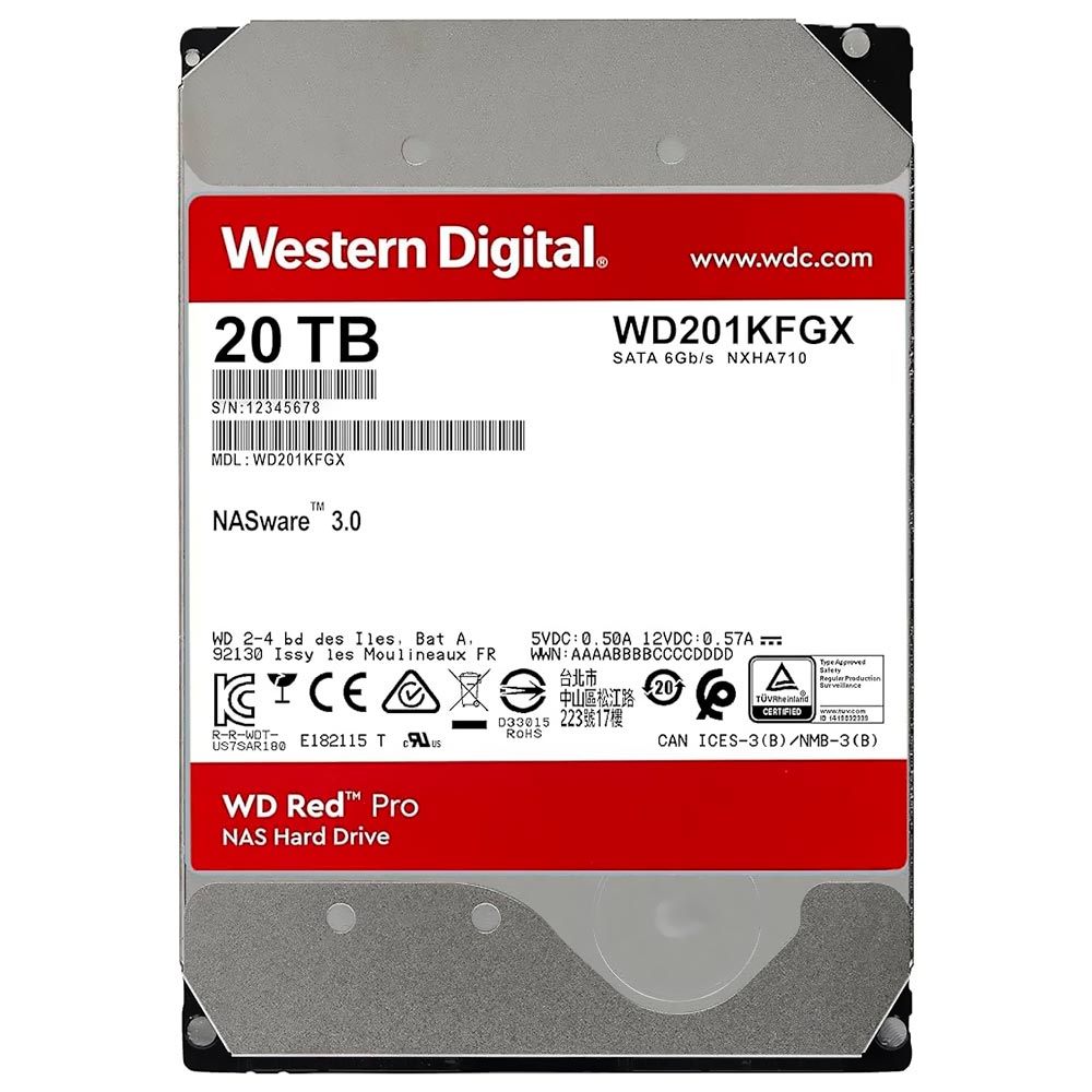HD Western Digital 20TB WD Red Pro Nas 3.5" SATA 3 7200RPM - WD201KFGX (GARANTIA BR)