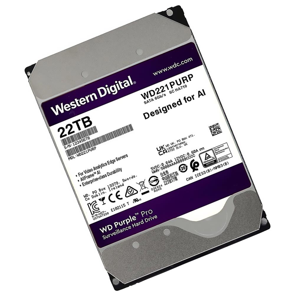 HD Western Digital 22TB WD Purple Pro 3.5" SATA 3 7200RPM - WD221PURP (GARANTIA BR)