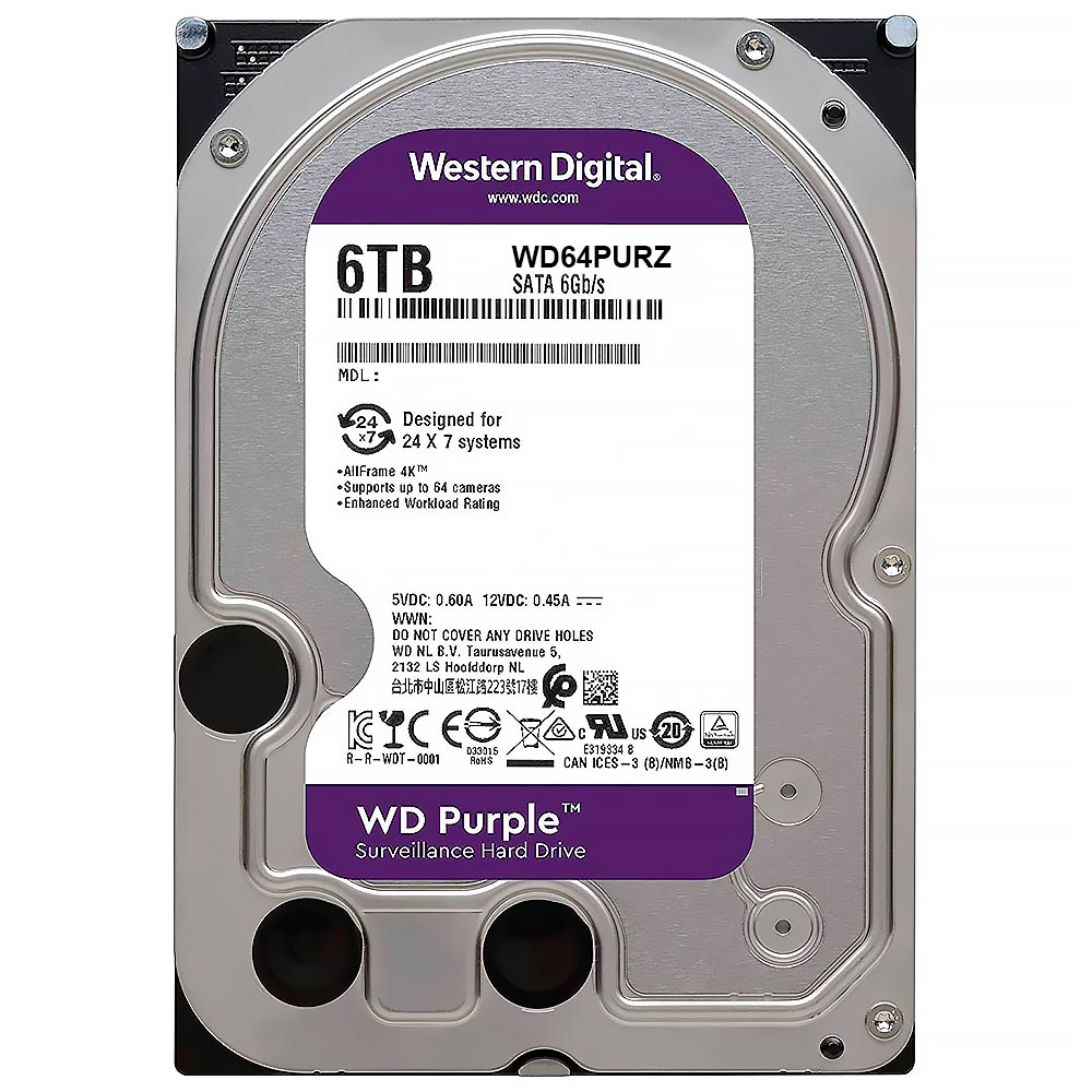 HD Western Digital 6TB WD Purple 3.5" SATA 3 5400RPM - WD64PURZ (GARANTIA BR)