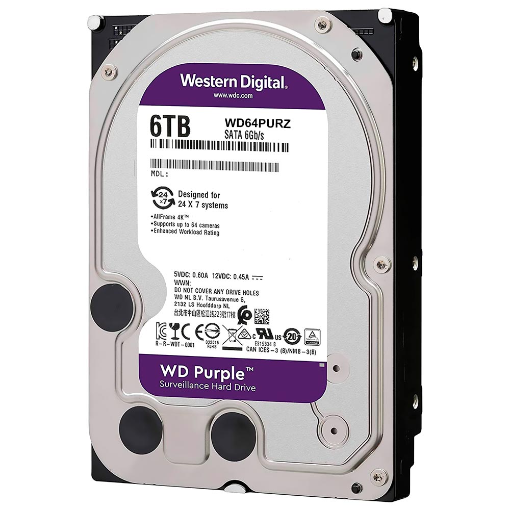 HD Western Digital 6TB WD Purple 3.5" SATA 3 5400RPM - WD64PURZ (GARANTIA BR)