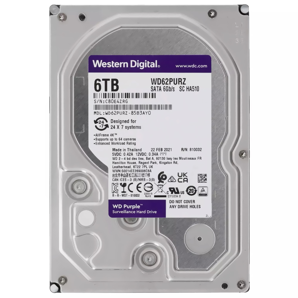 HD Western Digital 6TB WD Purple SATA 3 5640RPM 3.5" - WD62PURZ