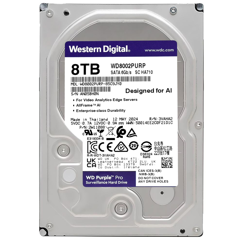 HD Western Digital 8TB WD Purple Pro 3.5" SATA 3 7200RPM - WD8002PURP (GARANTIA BR)