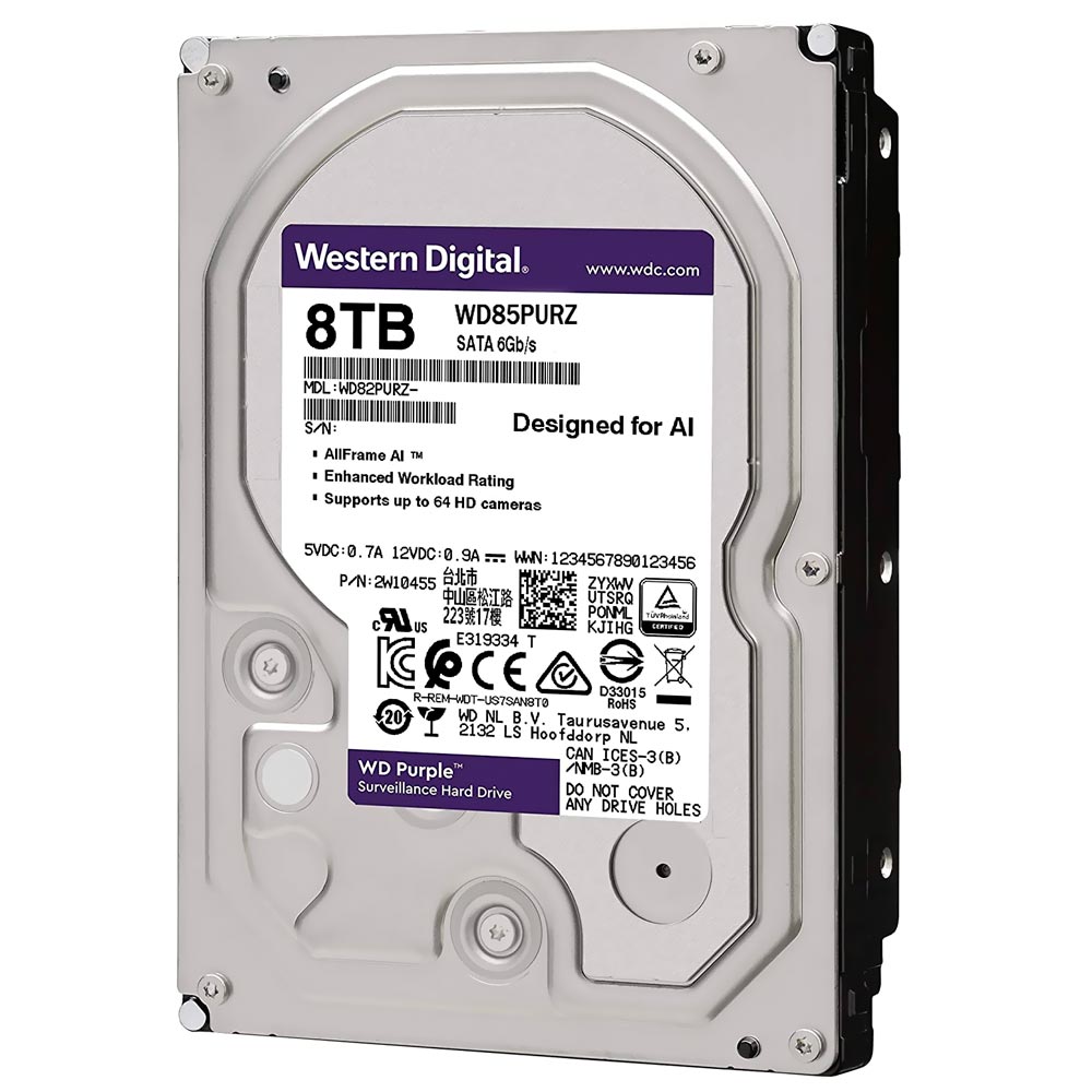 HD Western Digital 8TB WD Purple Surveillance 3.5" SATA 3 5640RPM - WD85PURZ (GARANTIA BR)