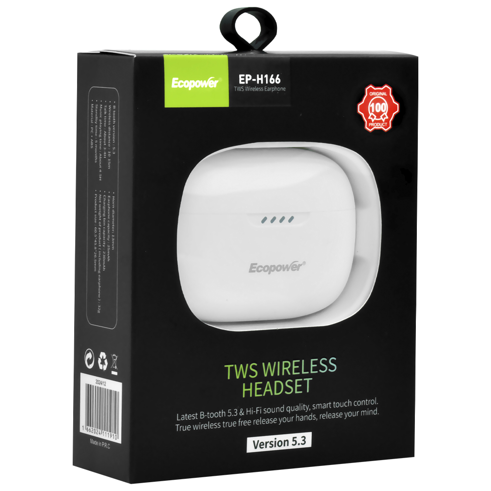 Fone de Ouvido Ecopower EP-H166 TWS / Bluetooth - Branco