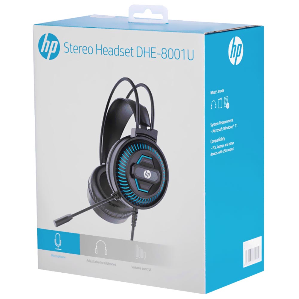 Fone de Ouvido HP DHE-8001U Stereo Headset / LED / Com Fio - Preto