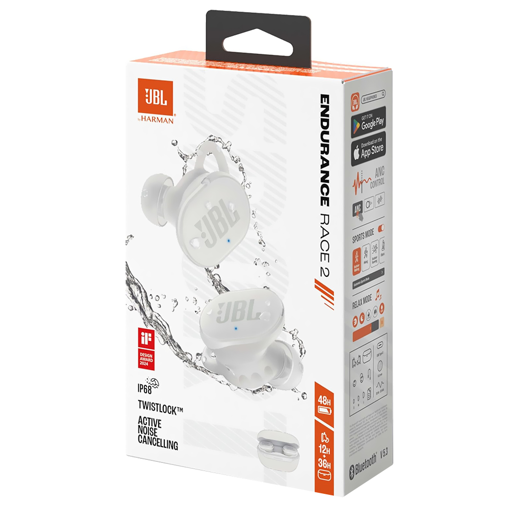 Fone de Ouvido JBL Endurance Race 2 Waterproof TWS / Bluetooth - Branco