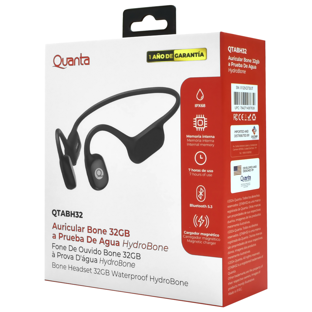 Fone de Ouvido Quanta QTABH32 Hydrobone / Bluetooth - Preto