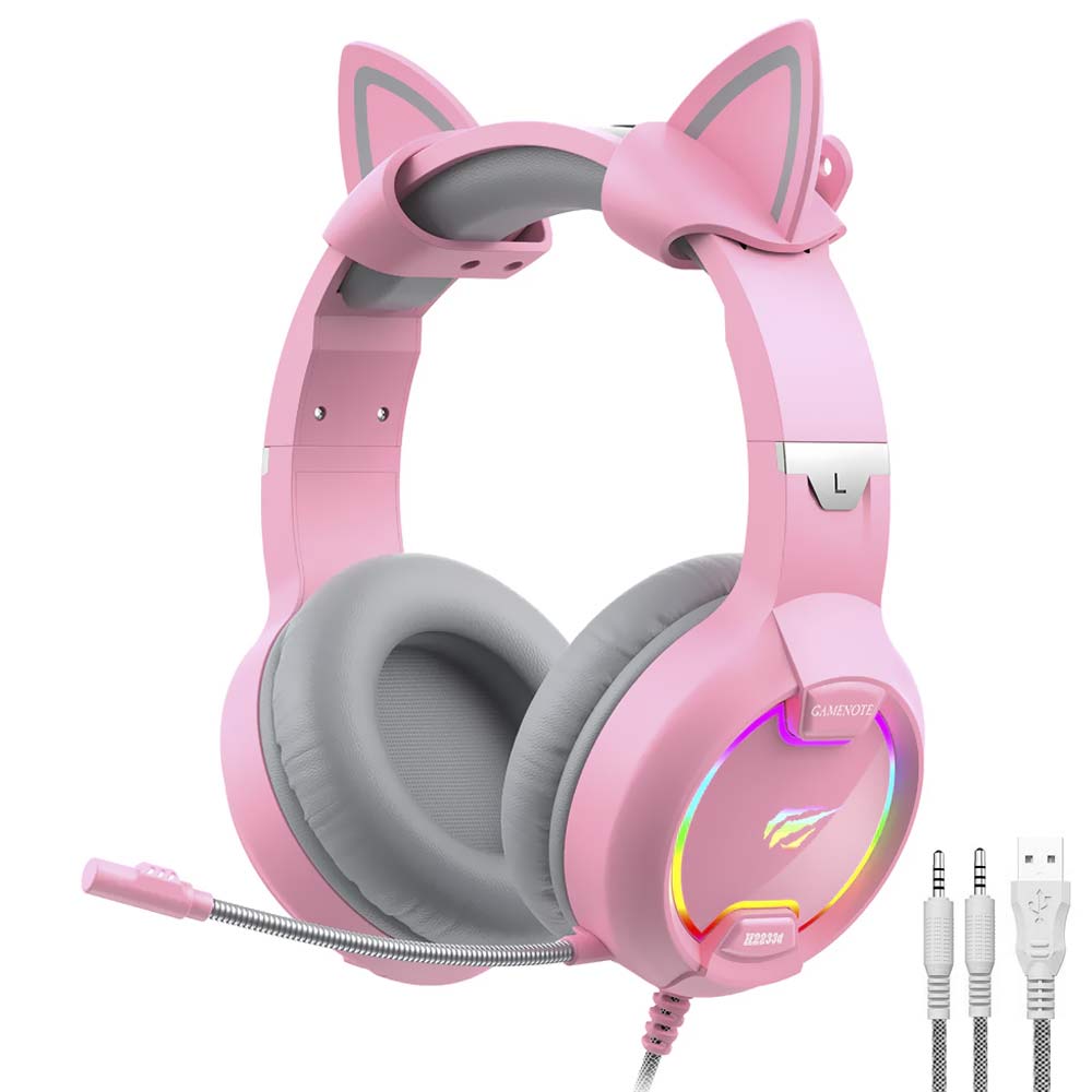 Fone Gamer Cat Havit Gamenote HV-H2233D RGB / Com Fio - Rosa