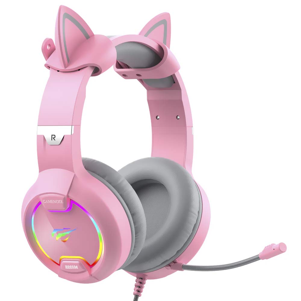 Fone Gamer Cat Havit Gamenote HV-H2233D RGB / Com Fio - Rosa