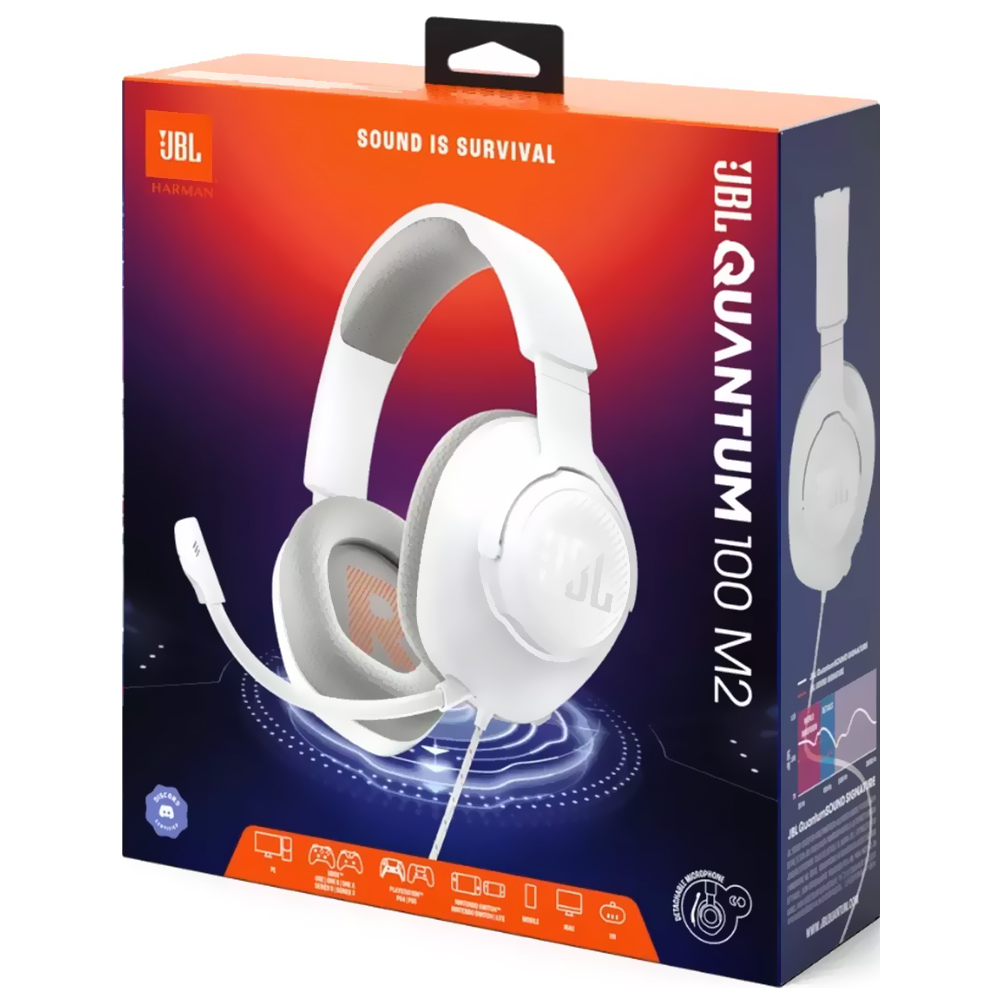 Fone Gamer JBL Quantum 100 M2 / Com Fio - Branco