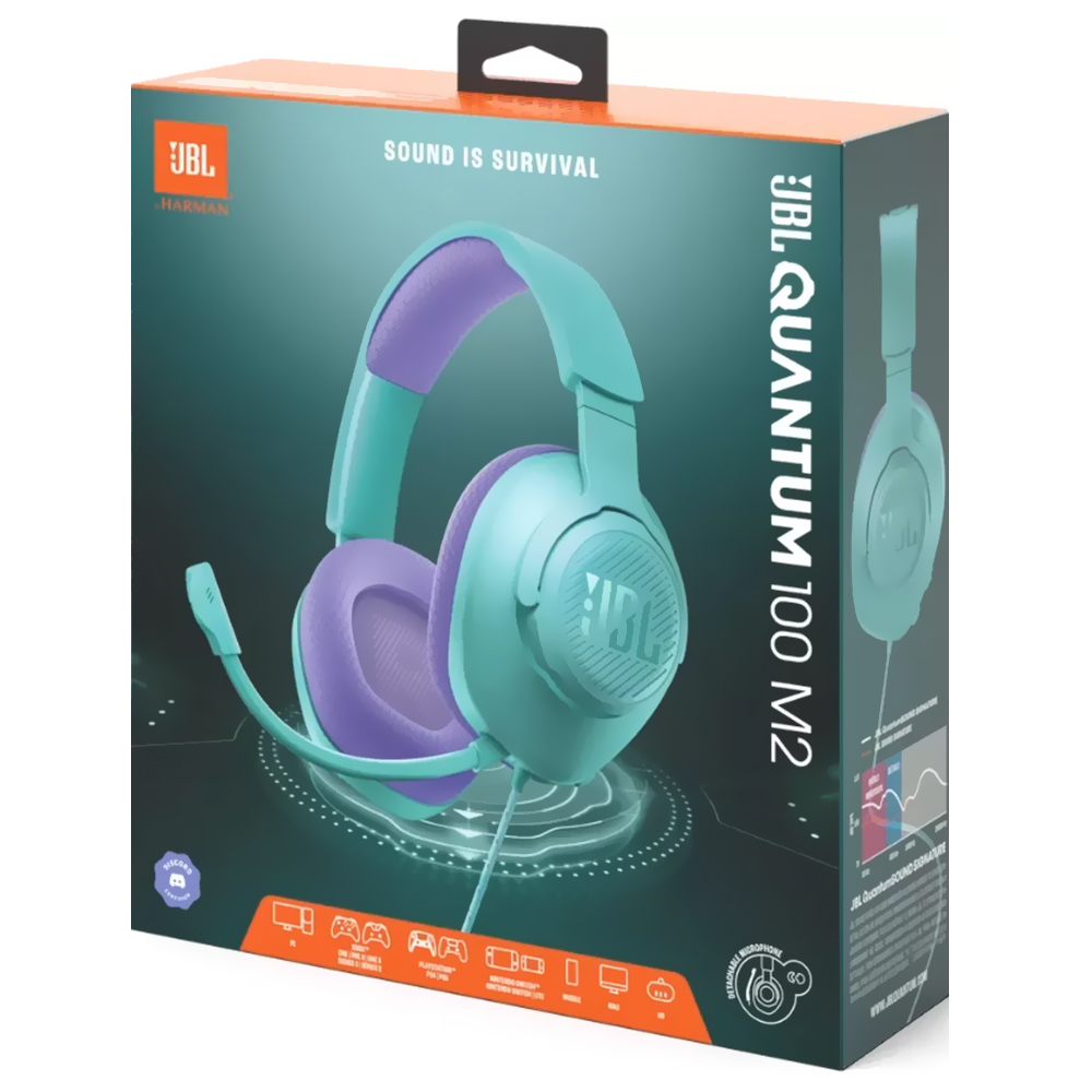 Fone Gamer JBL Quantum 100 M2 / Com Fio - Cyan