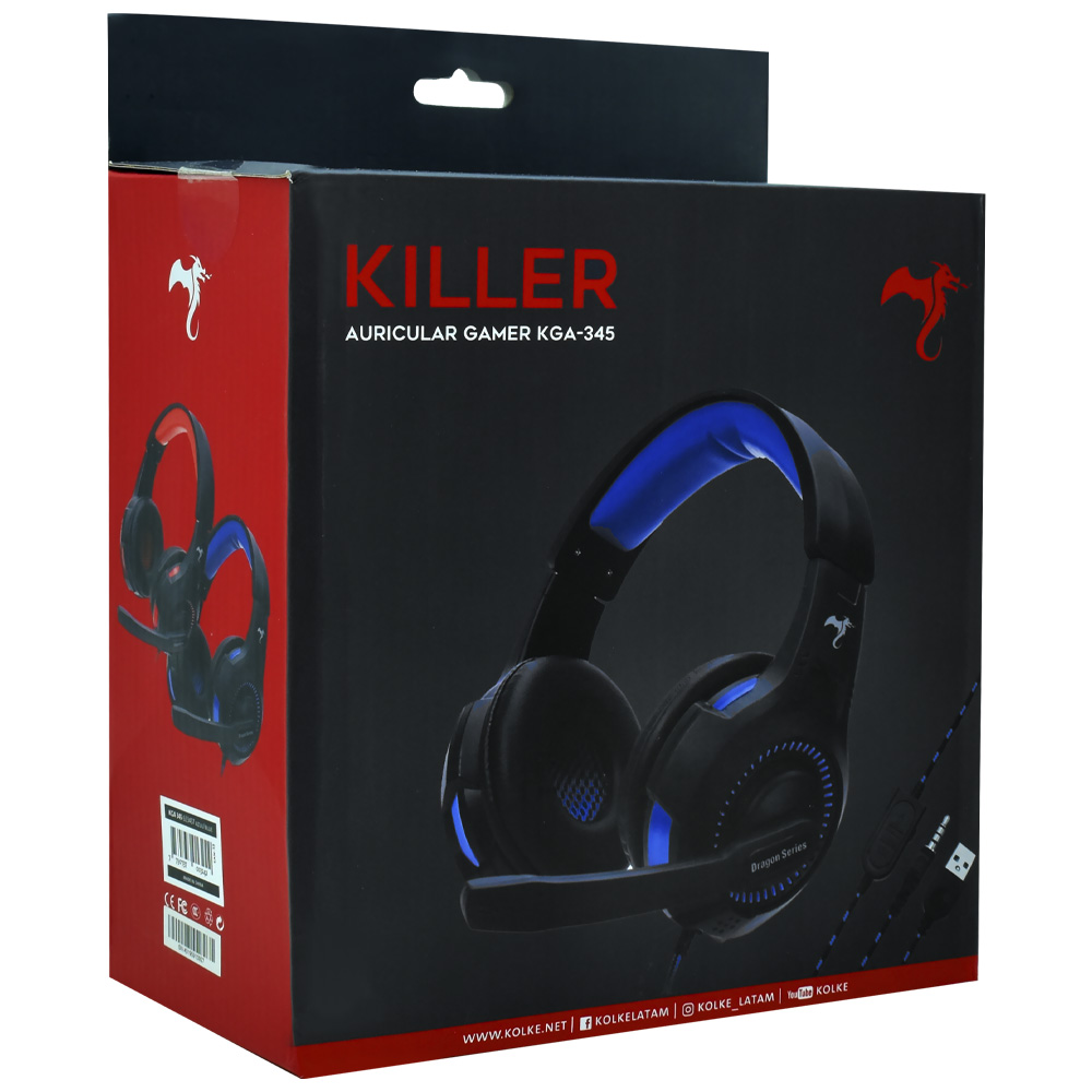 Fone Gamer Kolke KGA-345 Killer LED / Com Fio - Preto / Azul