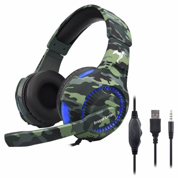 Fone Gamer Kolke KGA-487 Trooper LED / Com Fio - Azul / Camuflado