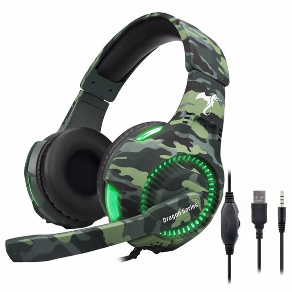 Fone Gamer Kolke KGA-487 Trooper LED / Com Fio - Verde / Camuflado