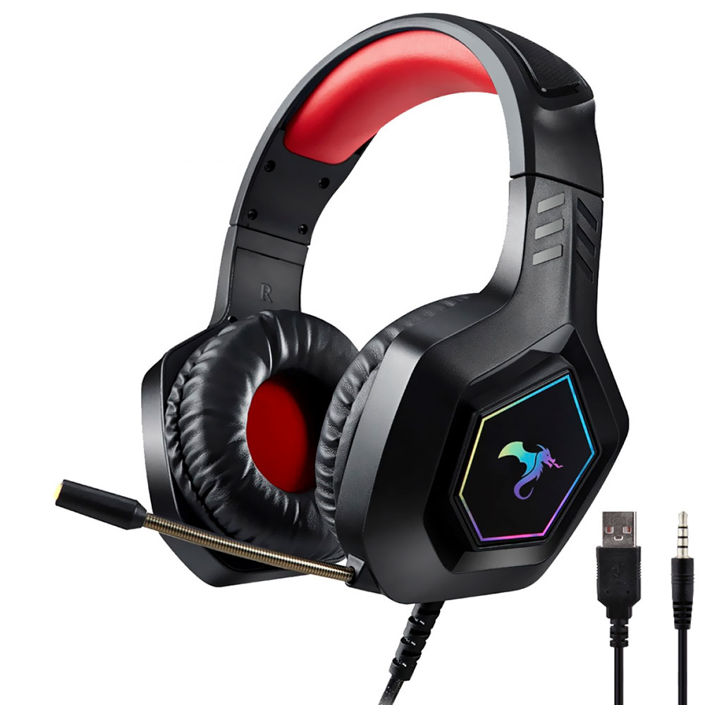 Fone Gamer Kolke KGA-514 Balder RGB / Com Fio - Preto / Vermelho