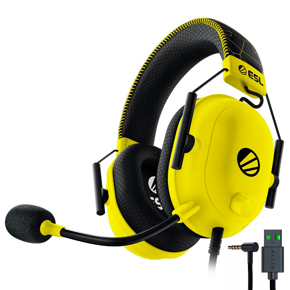 Fone Gamer Razer Blackshark V2 / Com Fio - Preto / Amarelo + USB Sound Card (RZ04-03230500-R3M1)