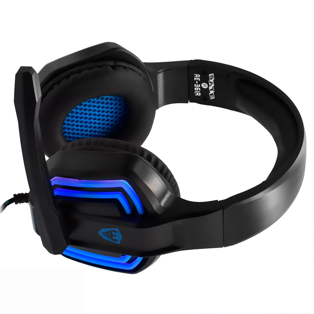 Fone Gamer Satellite AE-361B LED / Com Fio - Preto / Azul