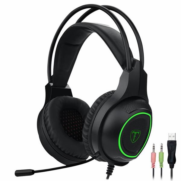 Fone Gamer T-Dagger T-RGH201 Atlas LED / Com Fio - Preto / Verde