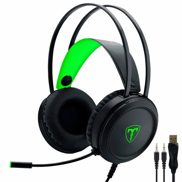 Fone Gamer T-Dagger T-RGH202 Ural LED / Com Fio - Preto / Verde