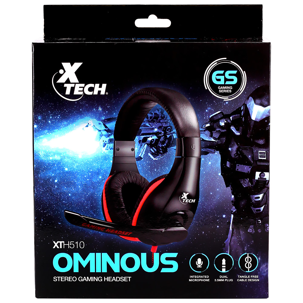 Fone Gamer Xtech XTH-510 Ominous / Com Fio - Preto / Vermelho