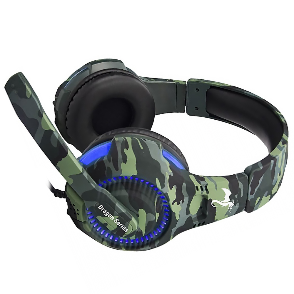Headset Gamer Kolke KGA-487 Trooper LED / Com Fio - Azul / Camuflado