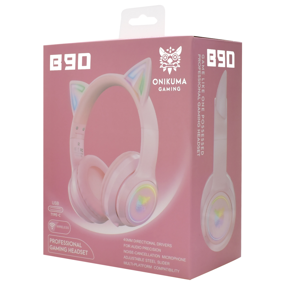 Headset Gamer Onikuma B90 Professional RGB / Bluetooth - Rosa
