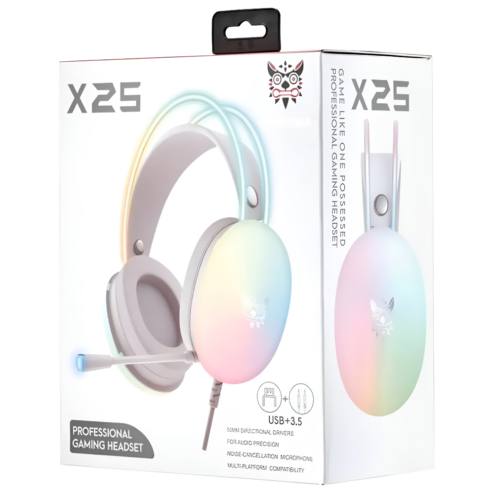 Headset Gamer Onikuma X25 Professional RGB / Com Fio - Branco