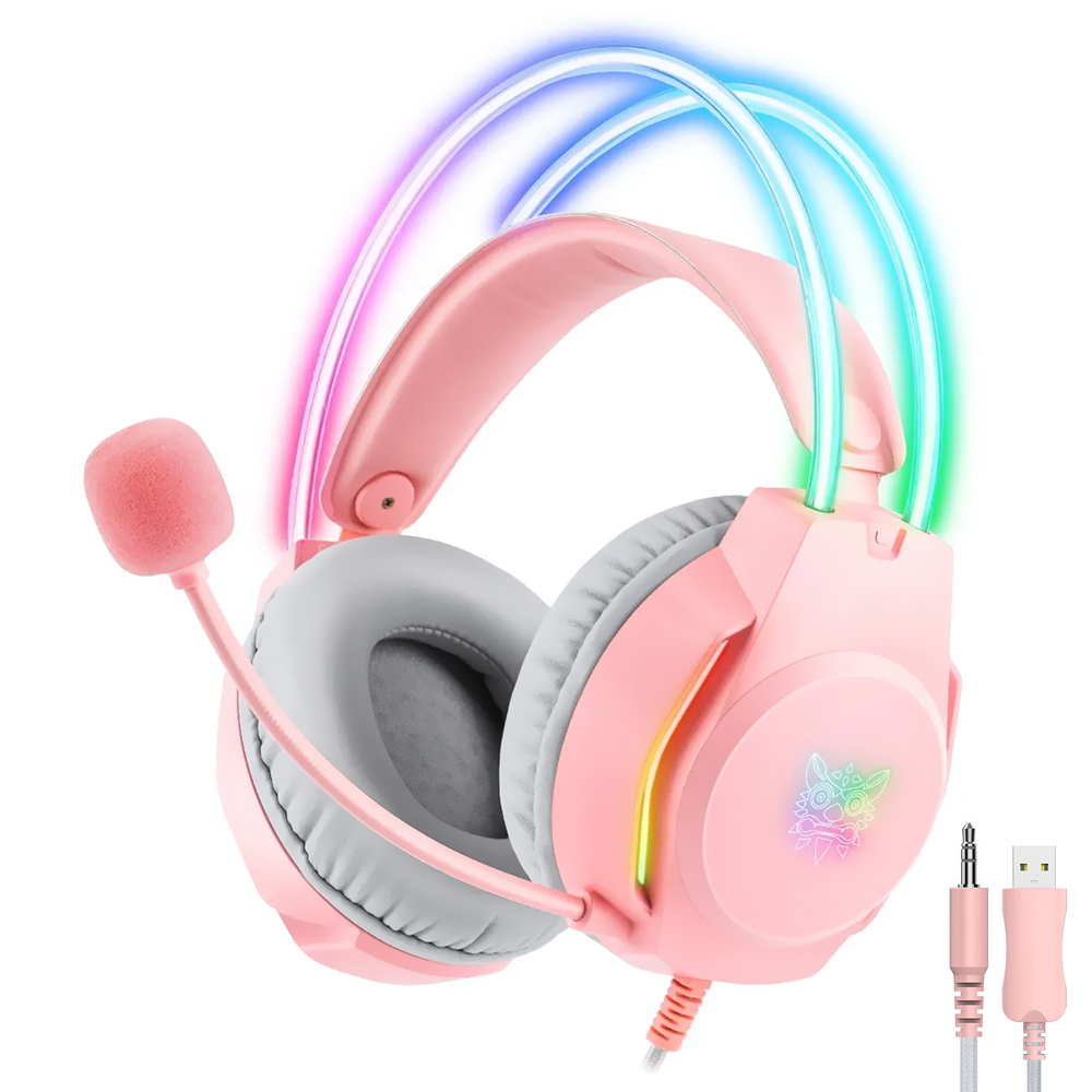 Headset Gamer Onikuma X26 Professional RGB / Com Fio - Rosa