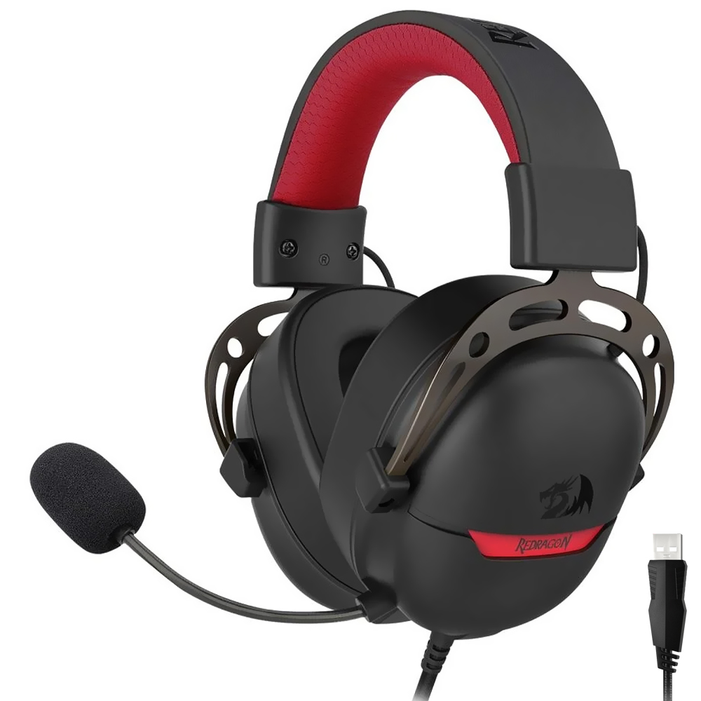 Headset Gamer Redragon H376BR Aurora / Com Fio - Preto / Vermelho