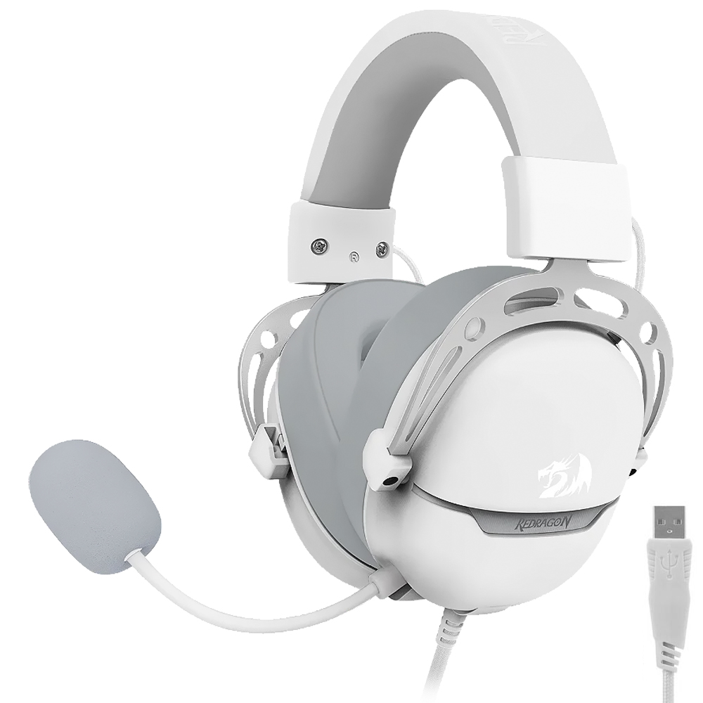 Headset Gamer Redragon H376WG Aurora / Com Fio - Branco / Cinza