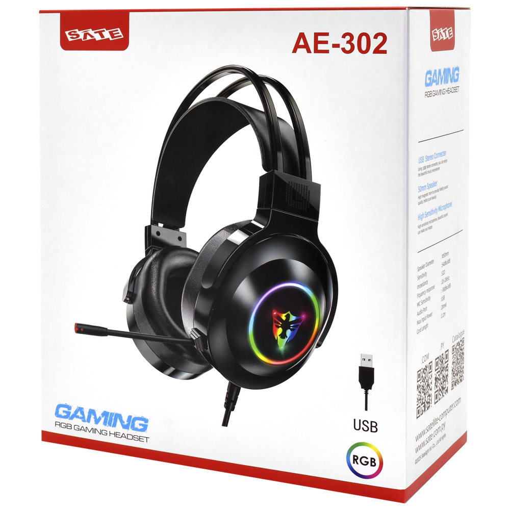 Headset Gamer Satellite AE-301 RGB / Com fio - Preto