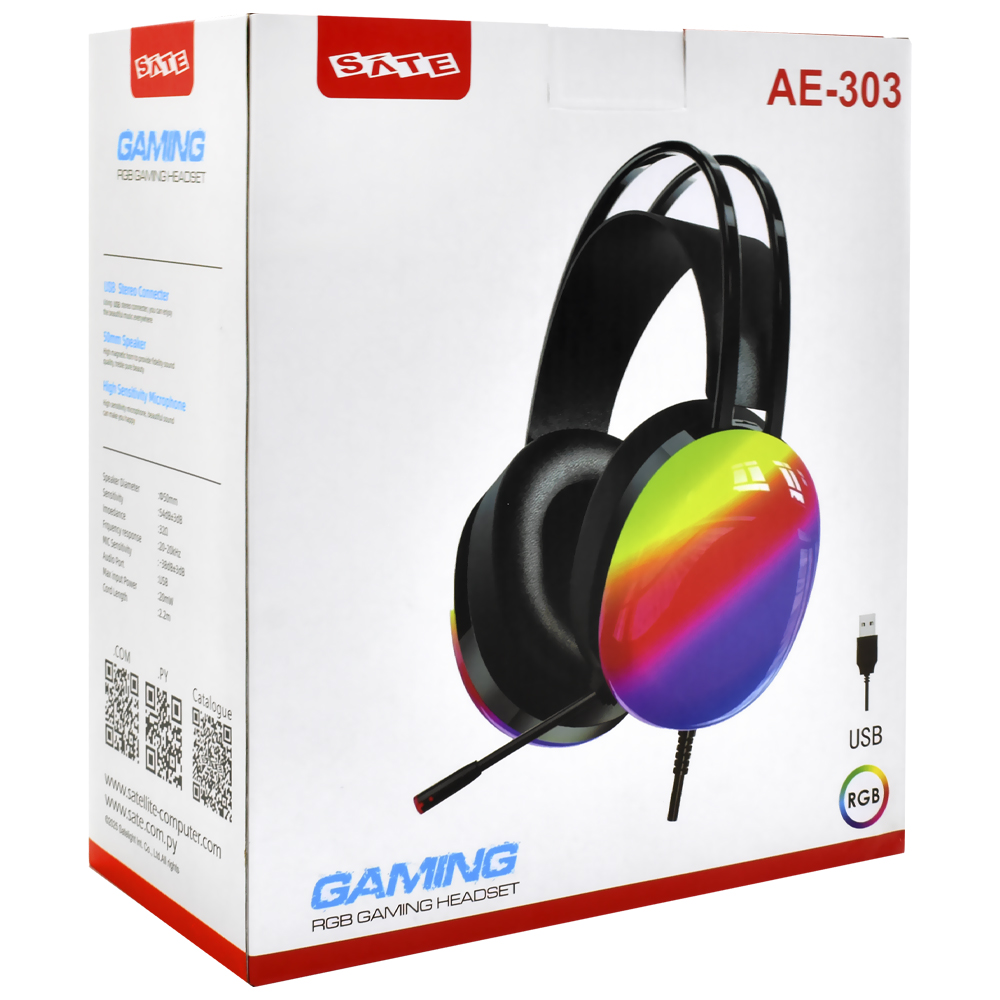 Headset Gamer Satellite AE-303 RGB / Com fio - Preto