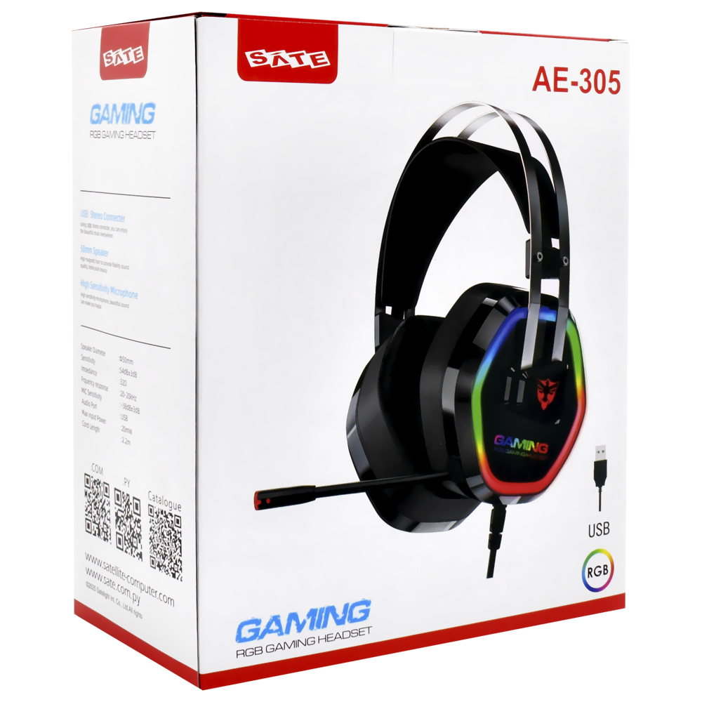 Headset Gamer Satellite AE-305 RGB / Com fio - Preto