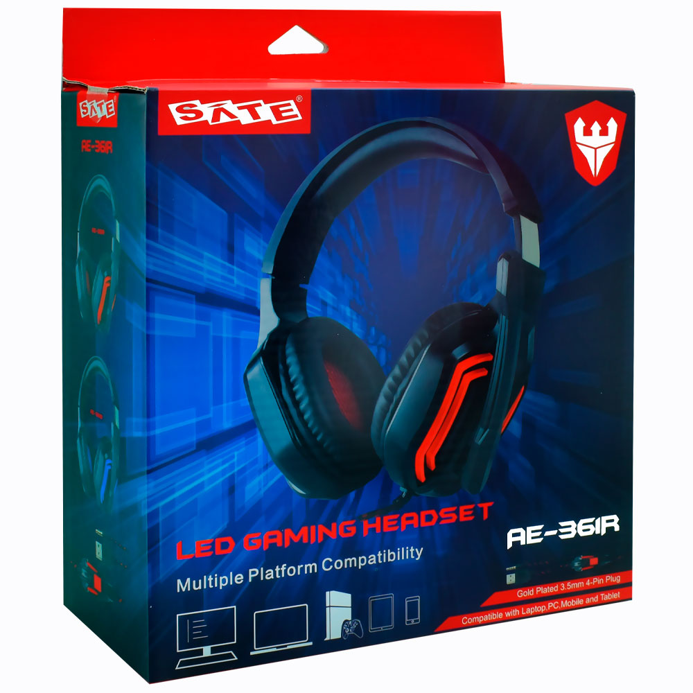 Headset Gamer Satellite AE-361R LED / Com Fio - Preto / Vermelho