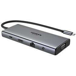 HUB 11P. USB TYPE-C 3.1 UGREEN CM639 4K 60Hz HDMI/2USB 3.0/2TYPE-C FEMEA/LAN/SD/TF/VGA/AUDIO CINZA
