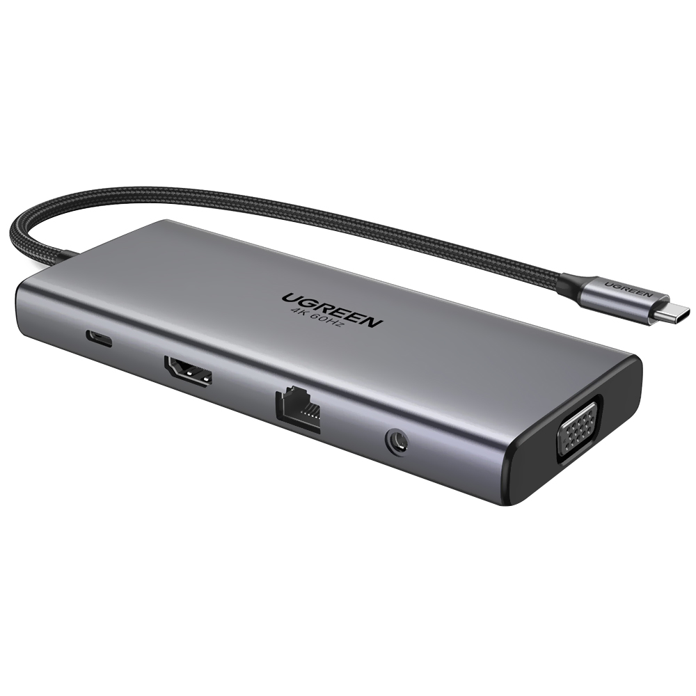 HUB 11P. USB TYPE-C 3.1 UGREEN CM639 4K 60Hz HDMI/2USB 3.0/2TYPE-C FEMEA/LAN/SD/TF/VGA/AUDIO CINZA