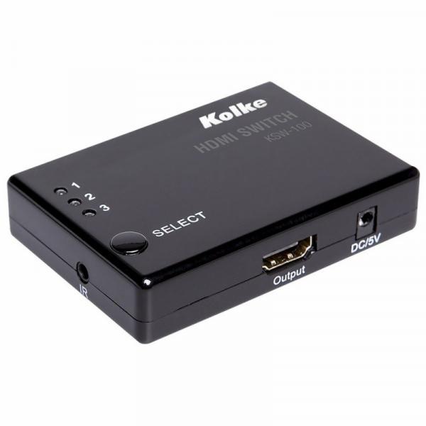 Hub Switch Kolke KSW-100 HDMI 3 x 1 Full HD 1080P / Com controle