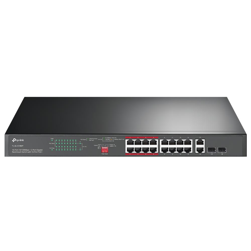 Hub Switch Tp-link TL-SL1218MP 16 Portas Poe+ 10/100Mbps / 2 Portas Gigabit Rackmount - 10/100/1000Mbps