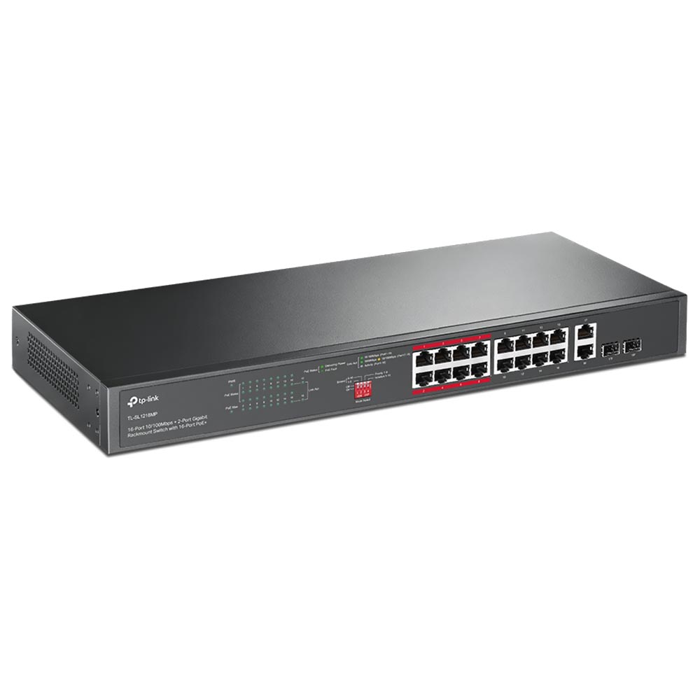 Hub Switch Tp-link TL-SL1218MP 16 Portas Poe+ 10/100Mbps / 2 Portas Gigabit Rackmount - 10/100/1000Mbps