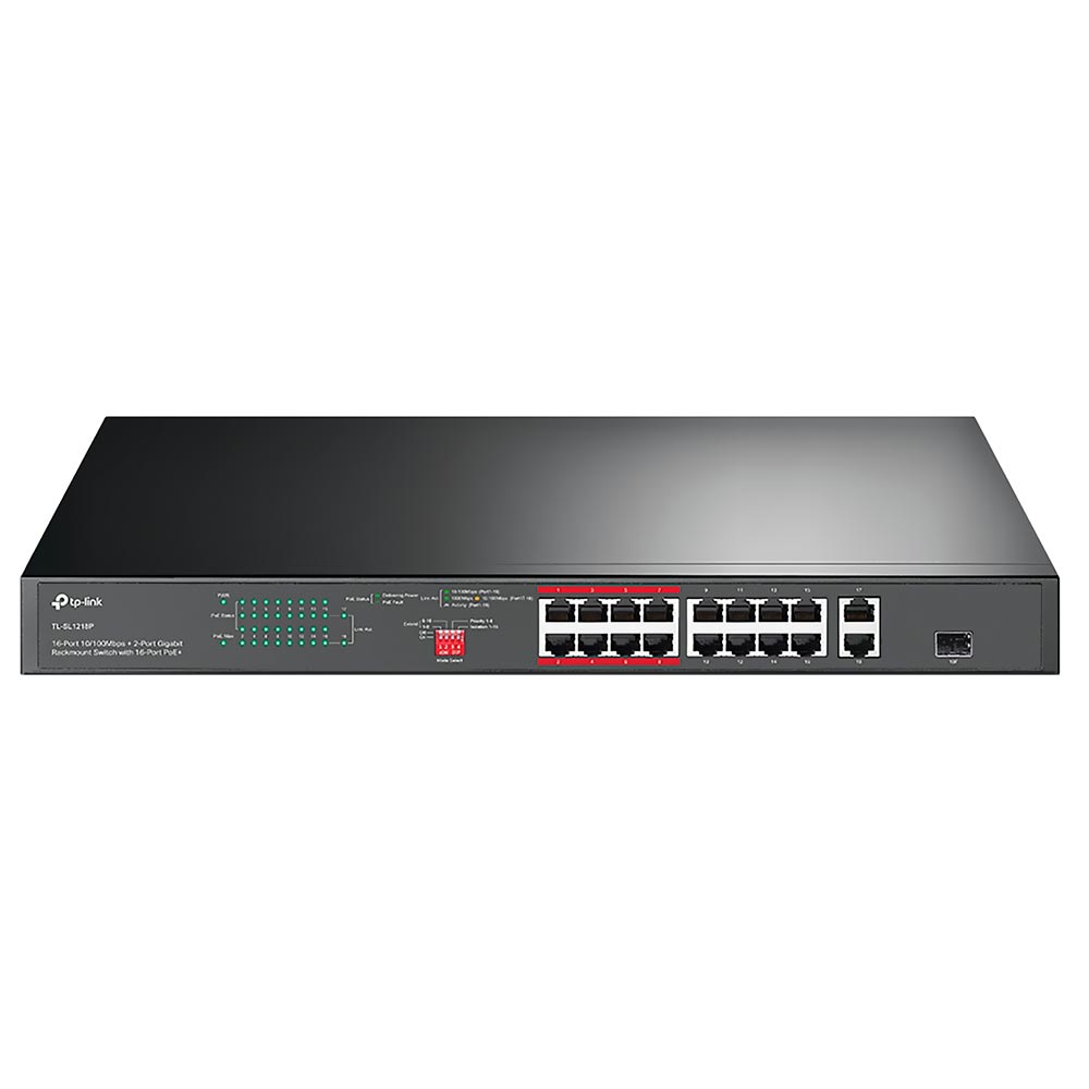 Hub Switch Tp-link TL-SL1218P 16 Portas Poe+ 10/100Mbps / 2 Portas Gigabit Rackmount 1SFP - 10/100/1000Mbps