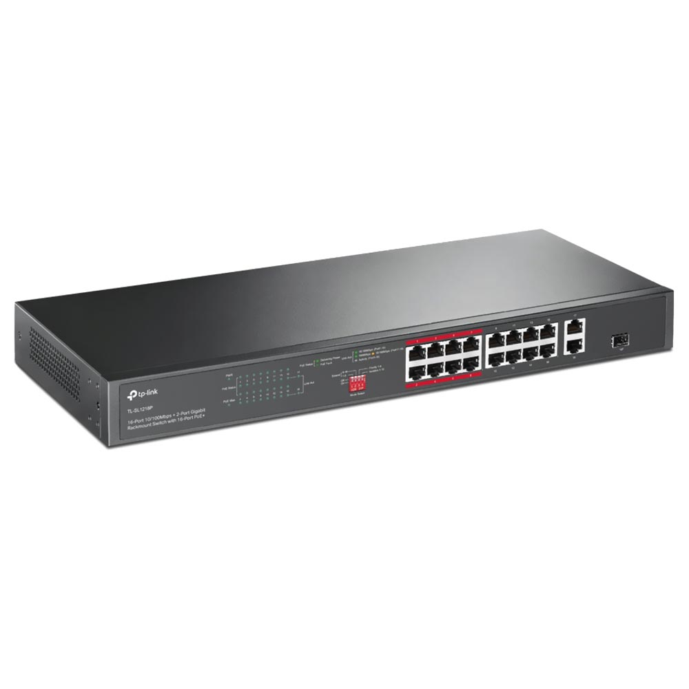 Hub Switch Tp-link TL-SL1218P 16 Portas Poe+ 10/100Mbps / 2 Portas Gigabit Rackmount 1SFP - 10/100/1000Mbps