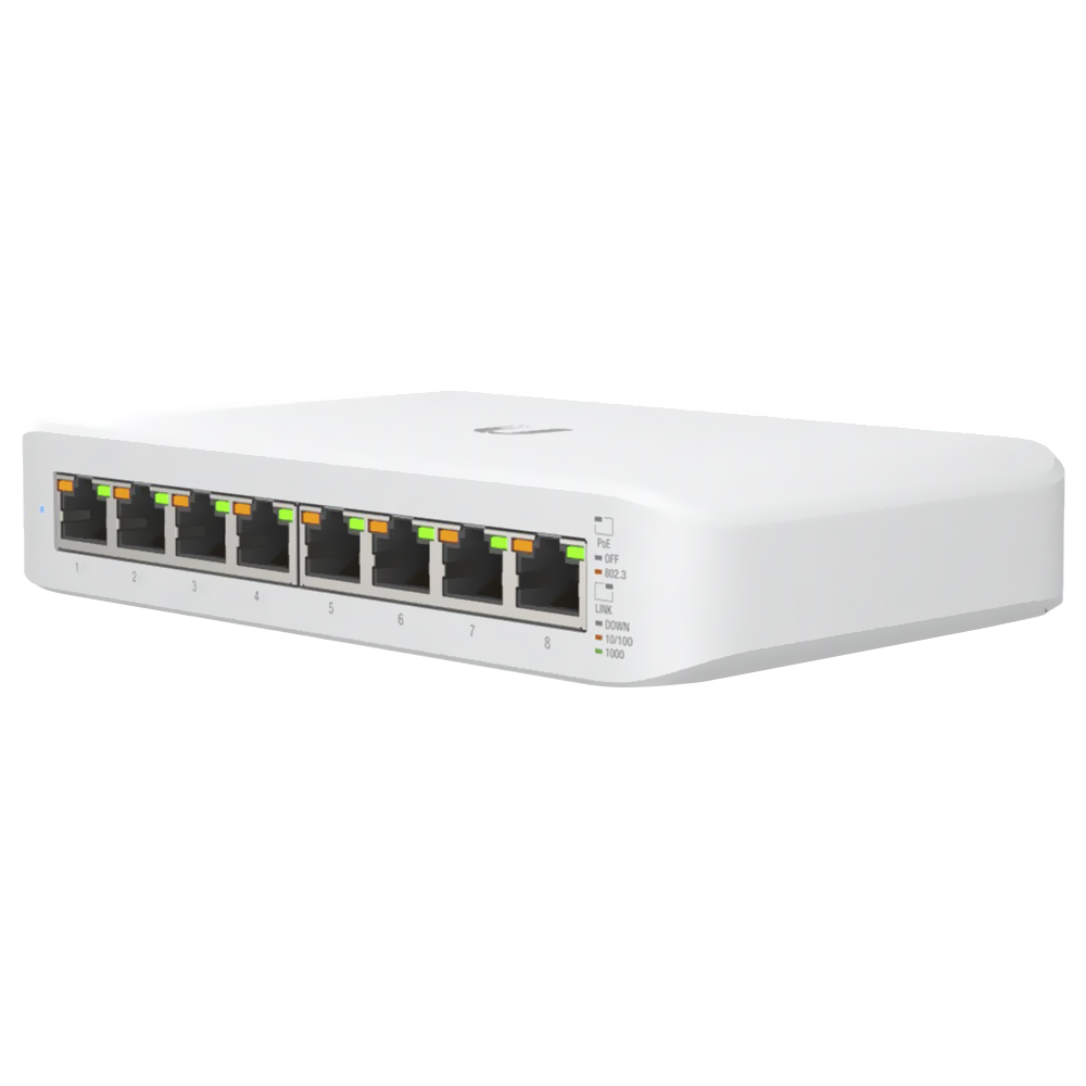 Hub Switch Unifi Ubnt USW-LITE-8-POE-BR 8 Portas / Gigabit / 52W - Branco