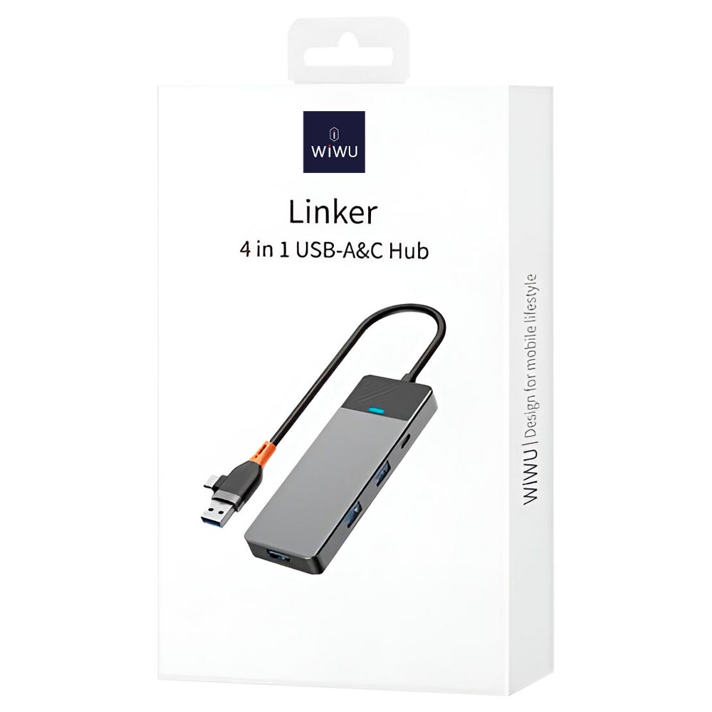 Hub USB 3.0 + Type-C 3.1 Wiwu Linker A431C 4 Portas / 3 USB 3.0 / Type-C Fêmea - Cinza
