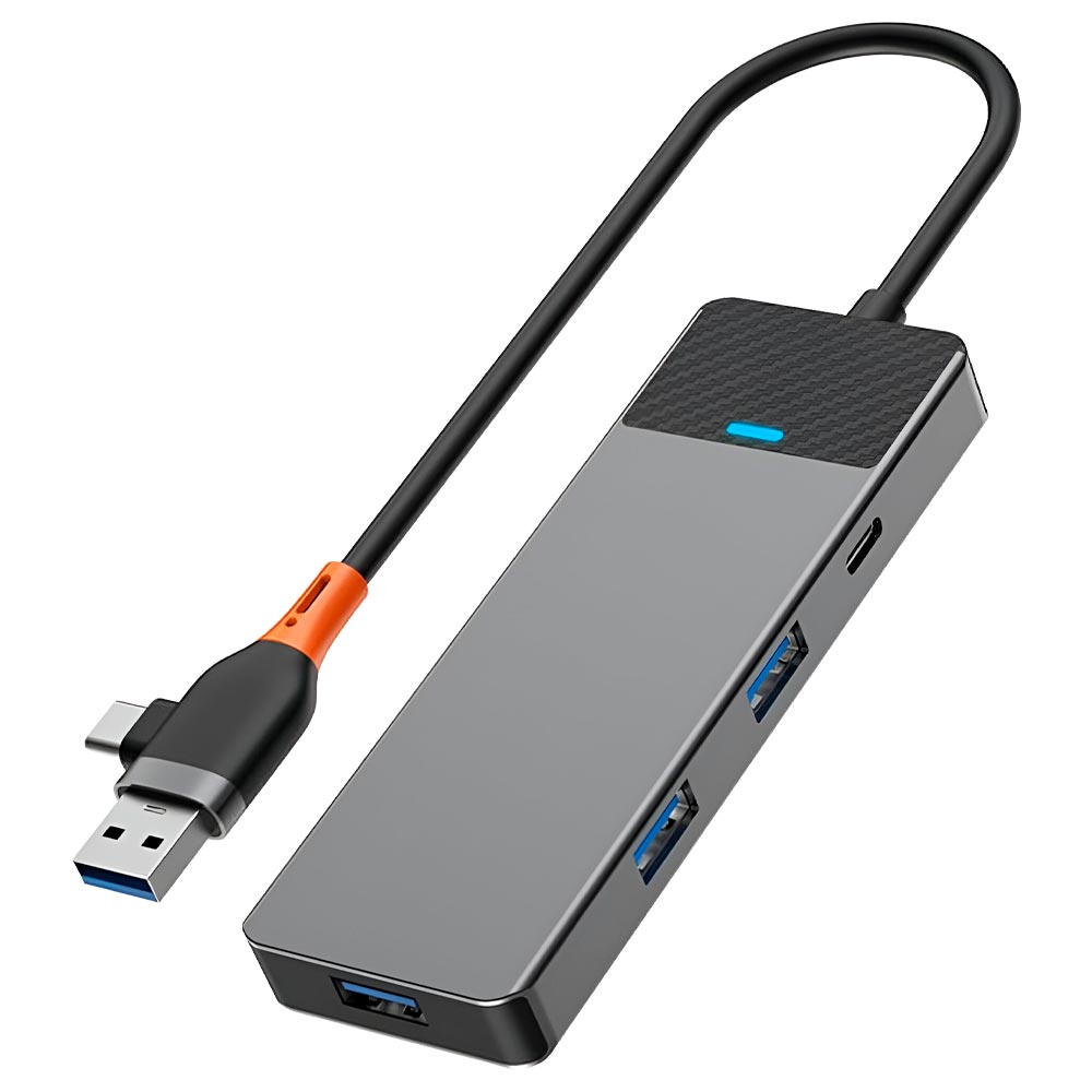 Hub USB 3.0 + USB-C 3.1 Wiwu Linker A431C 4 Portas / 3 USB 3.0 / USB-C Fêmea - Cinza